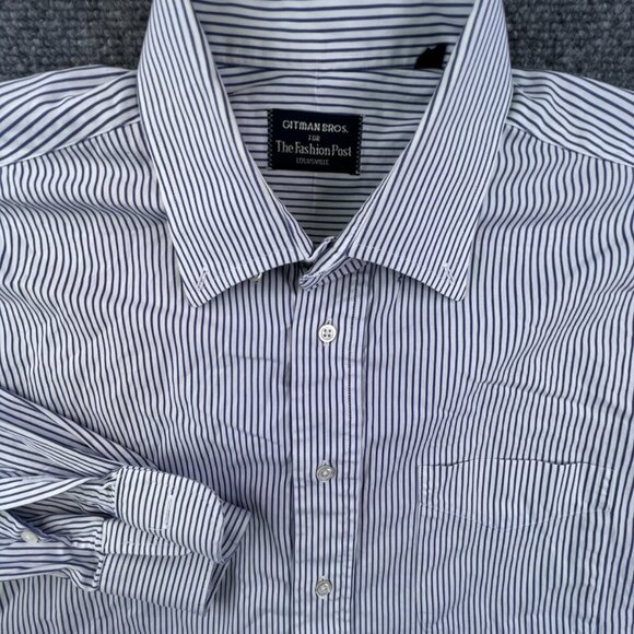Gitman Bros Button Up Shirt Blue White Striped Fashion Post Louisville 17 35 - Picture 1 of 12